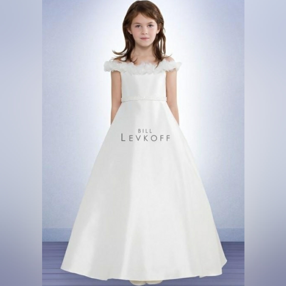 BILL Levkoff IVORY cold off the shoulder 3D flower girl dress 6
